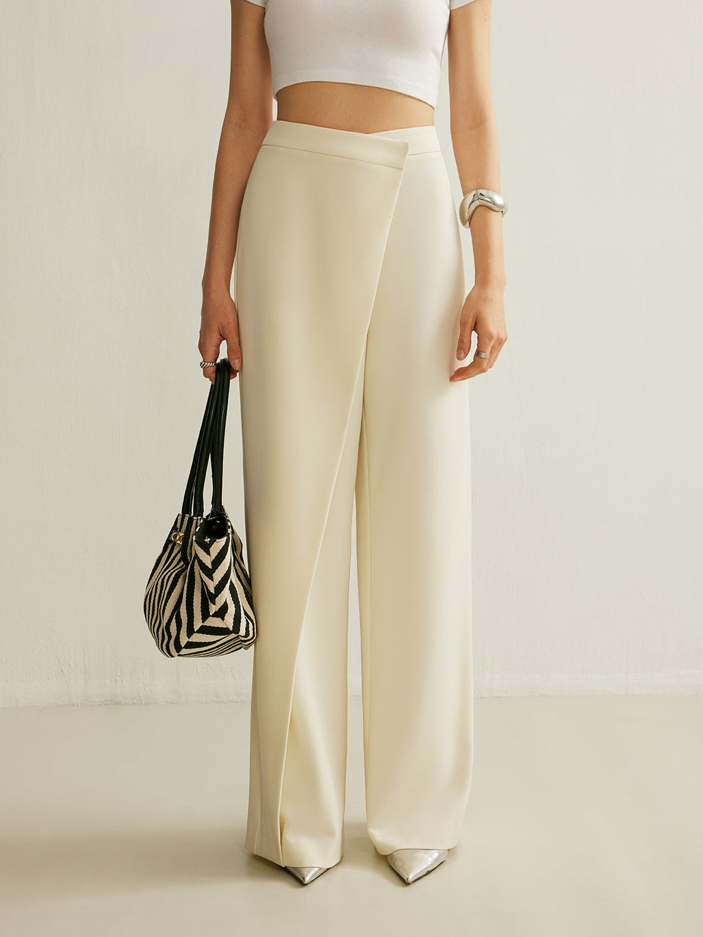 Asymmetrical Cross Wrap High-Waist Pants